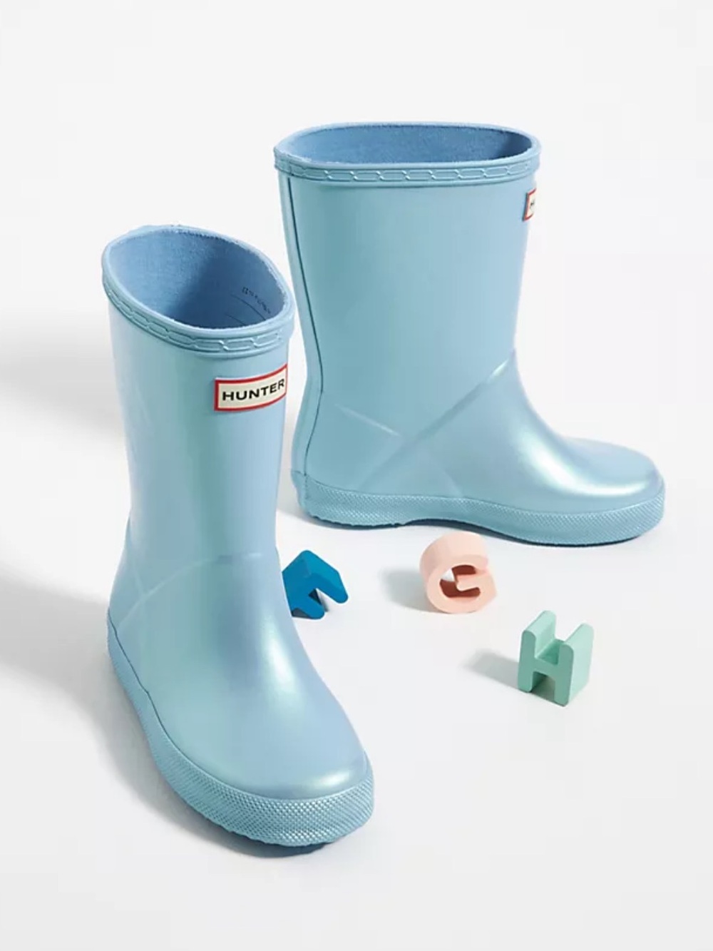Anthropologie Hunter Nebula Kids 10B 11G Light Blue sheen Rain Boots